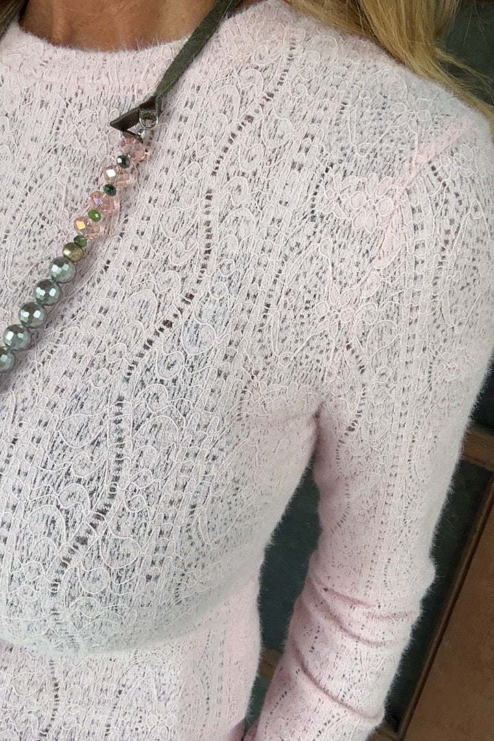 Sugar Petal Pink Semi-Mesh Top
