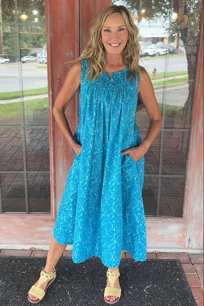 Azure Breeze Sleeveless Cotton Dress