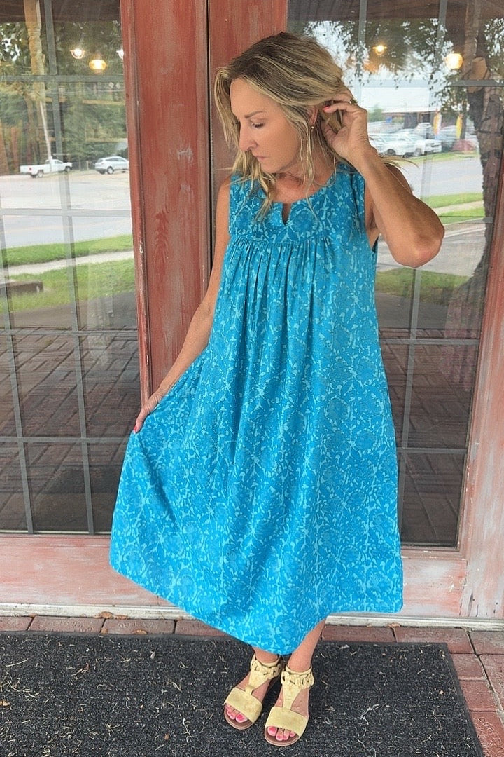 Azure Breeze Sleeveless Cotton Dress