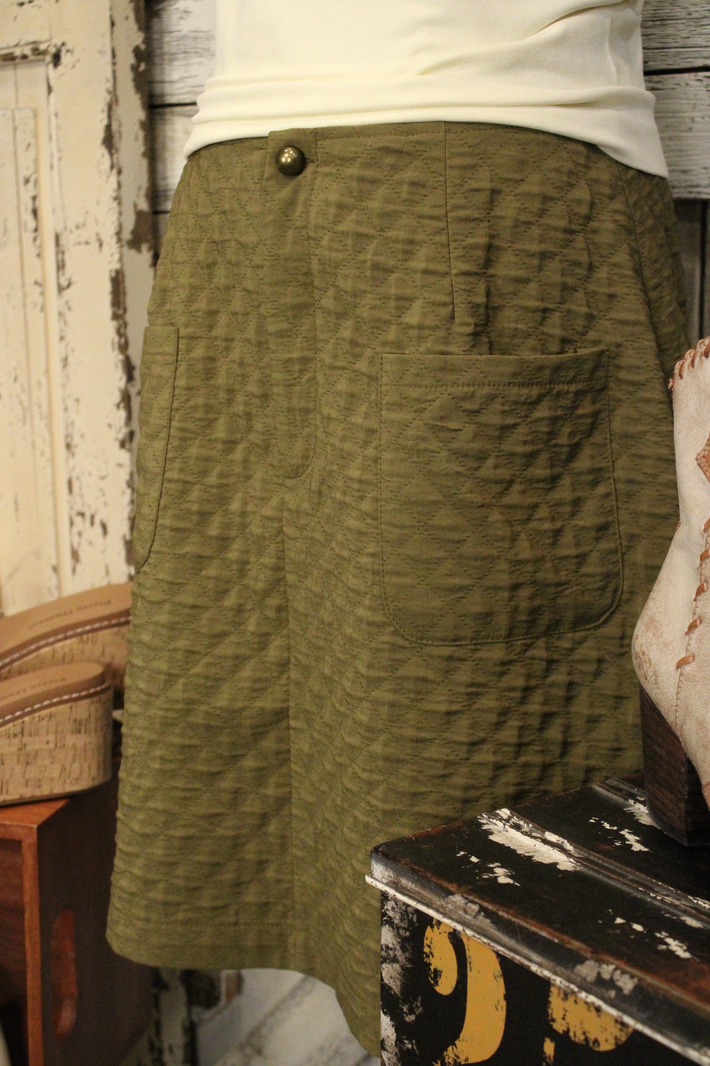 Fieldstone Quilted Olive Skirt