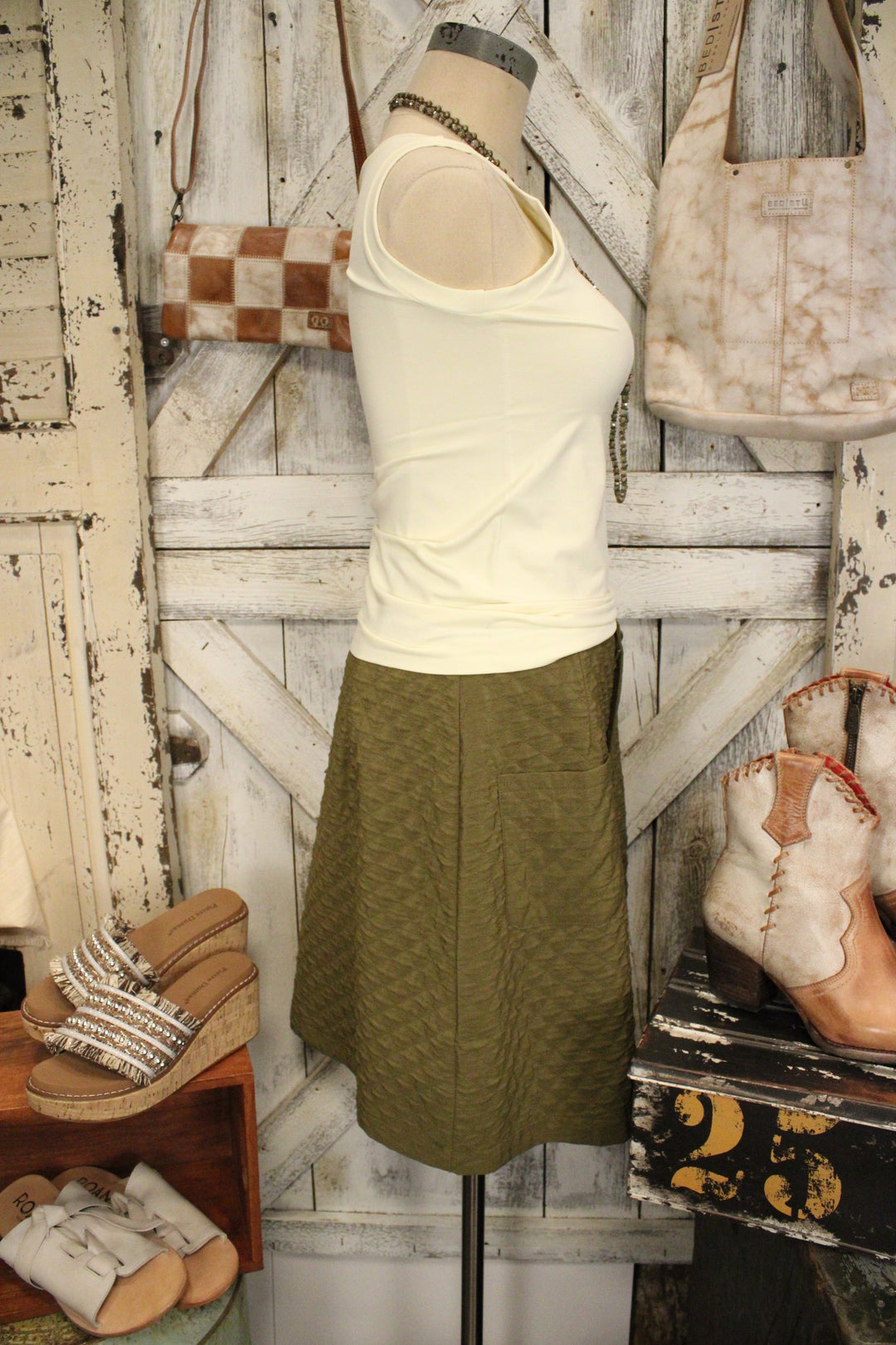 Fieldstone Quilted Olive Skirt
