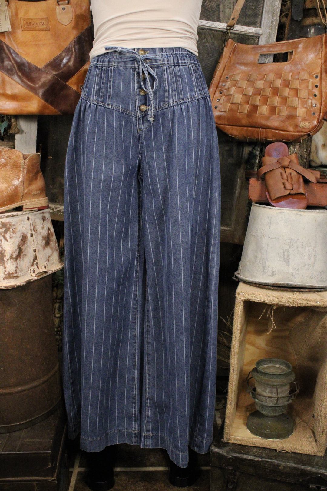 Harbor Stripe Denim Wide Leg Jeans
