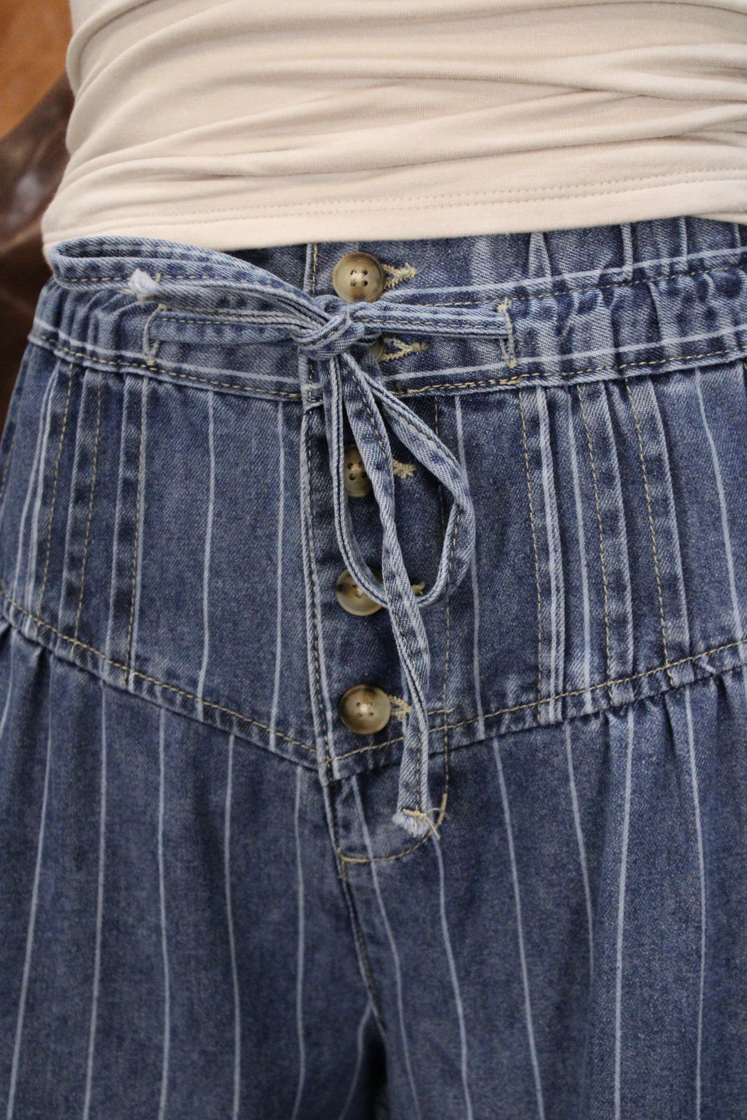 Harbor Stripe Denim Wide Leg Jeans