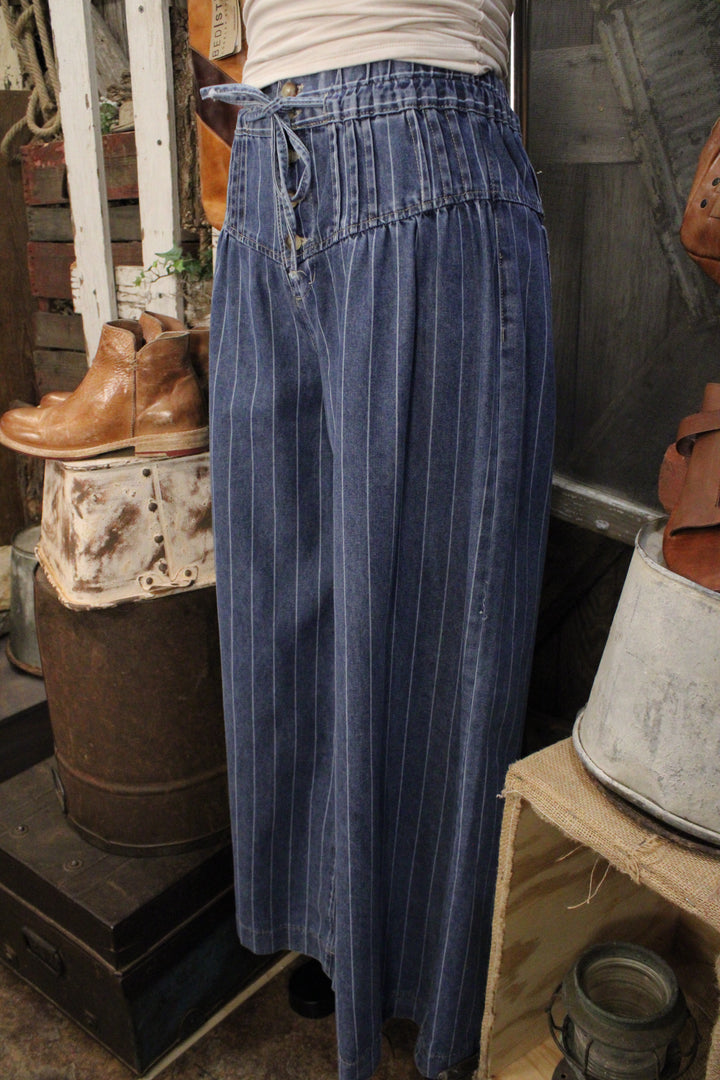 Harbor Stripe Denim Wide Leg Jeans