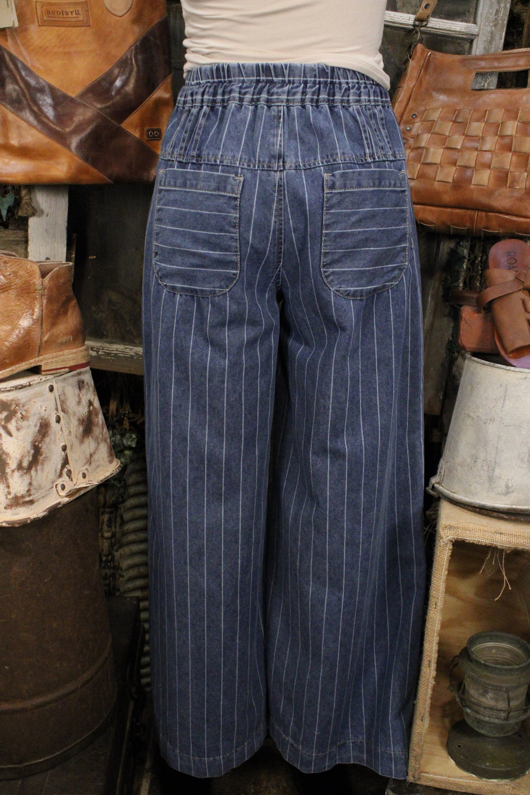 Harbor Stripe Denim Wide Leg Jeans