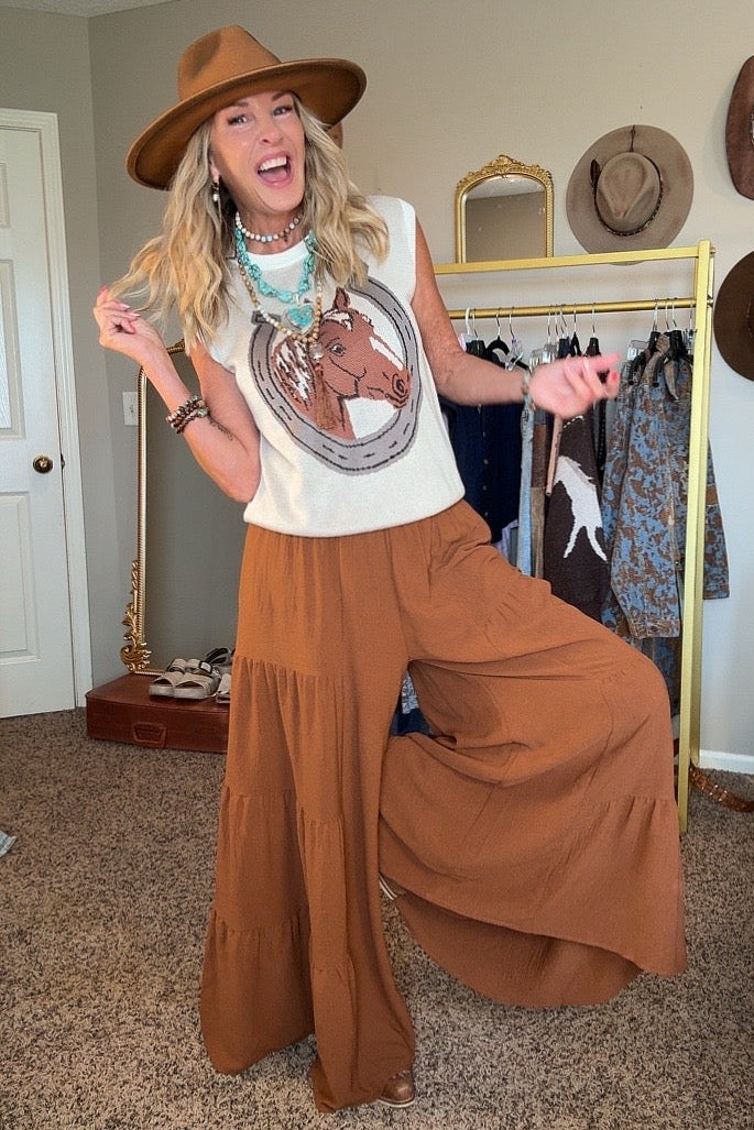 Chestnut Tiered Palazzo Pants