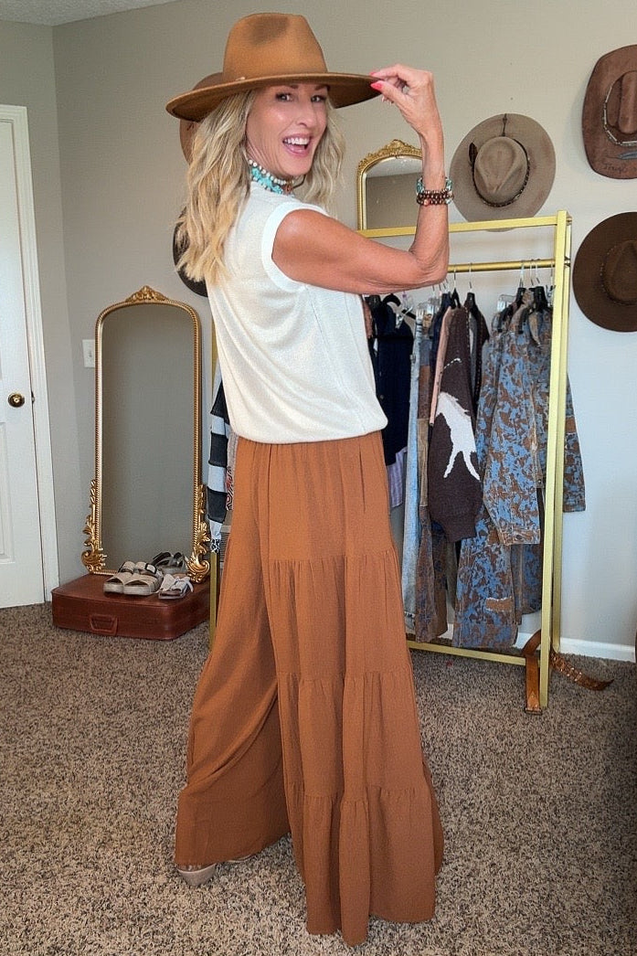 Chestnut Tiered Palazzo Pants