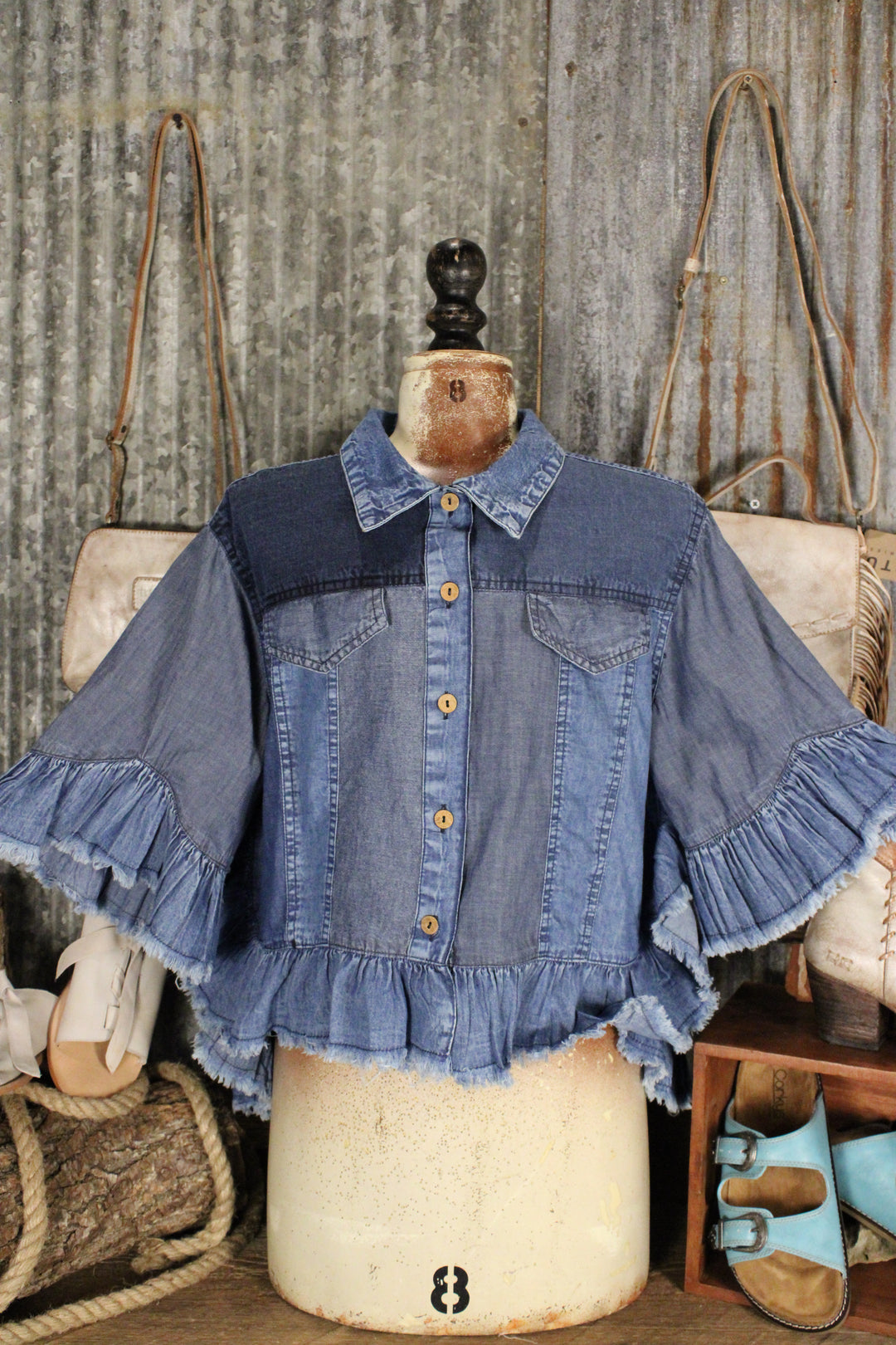 Sweetwater Ruffle Denim Blouse
