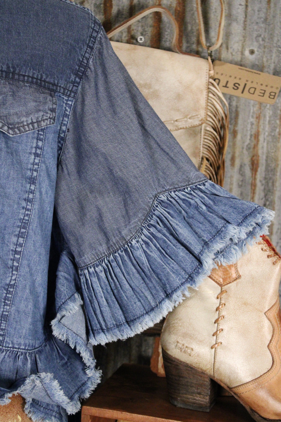 Sweetwater Ruffle Denim Blouse
