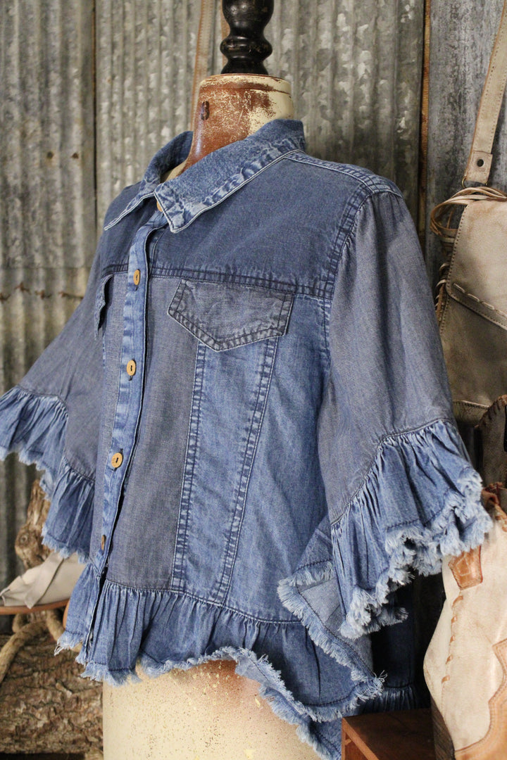 Sweetwater Ruffle Denim Blouse