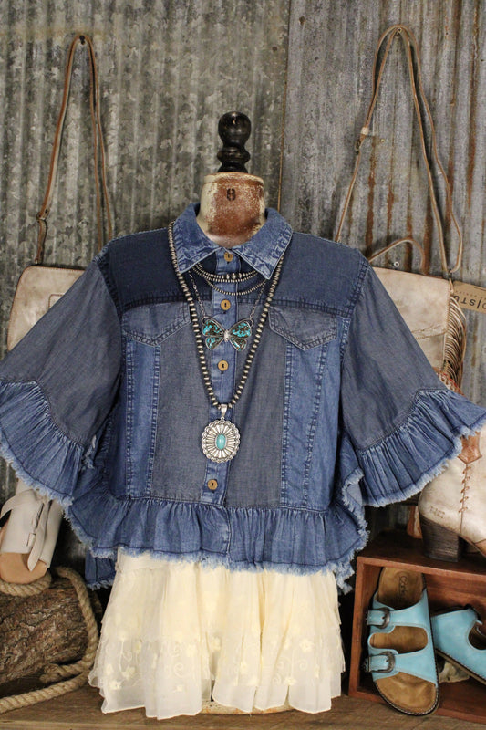Sweetwater Ruffle Denim Blouse