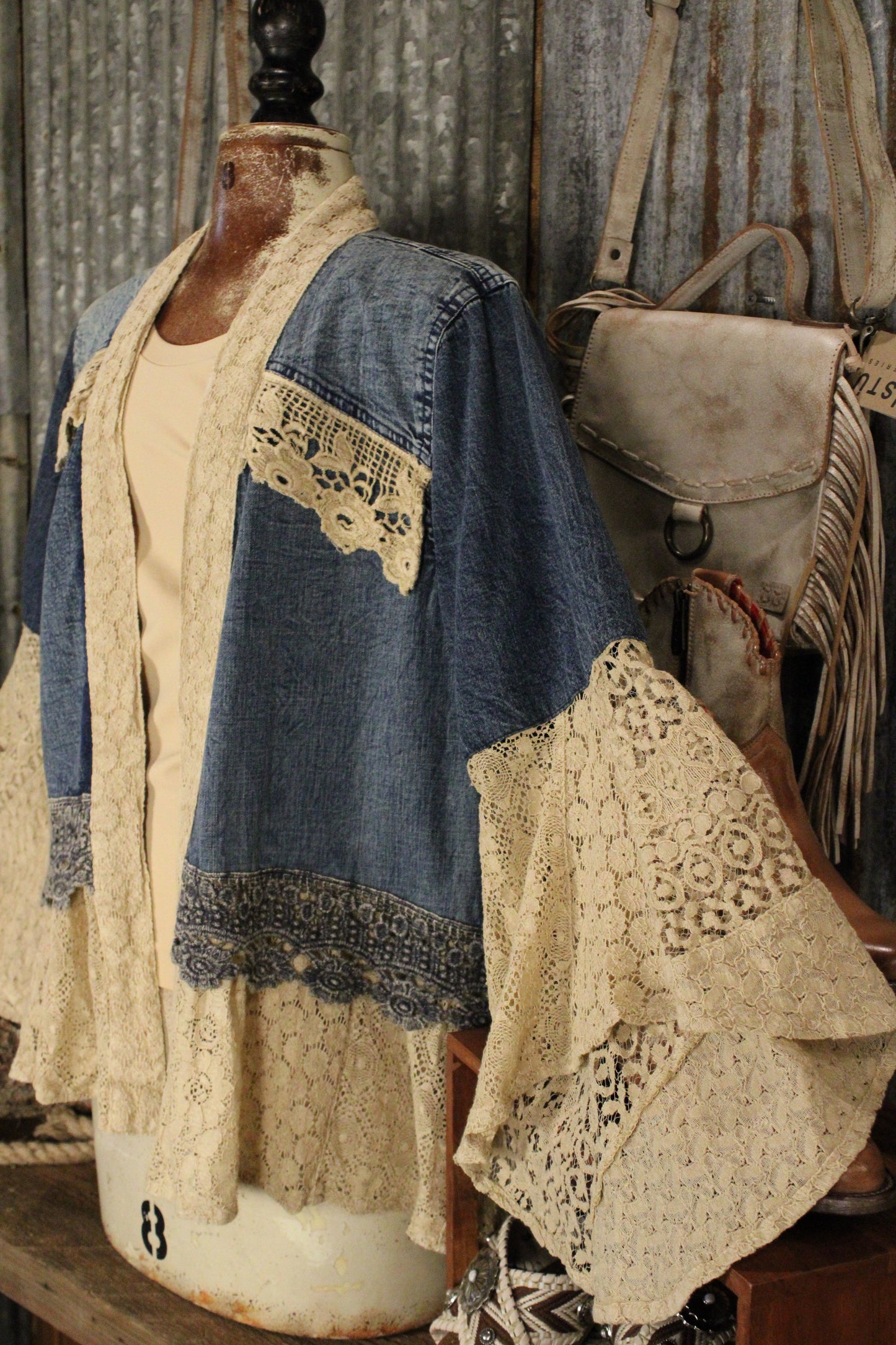Sagebrush Lace And Denim Kimono