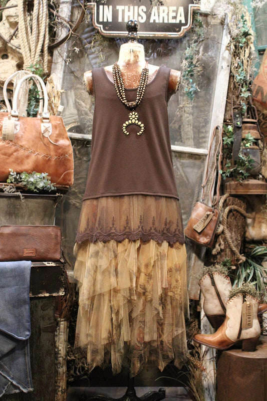 Moondust Vintage Bird Taupe Skirt