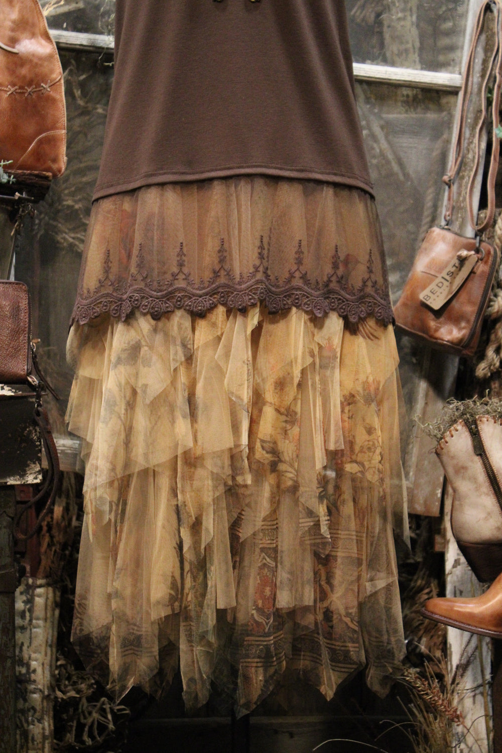 Moondust Vintage Bird Taupe Skirt