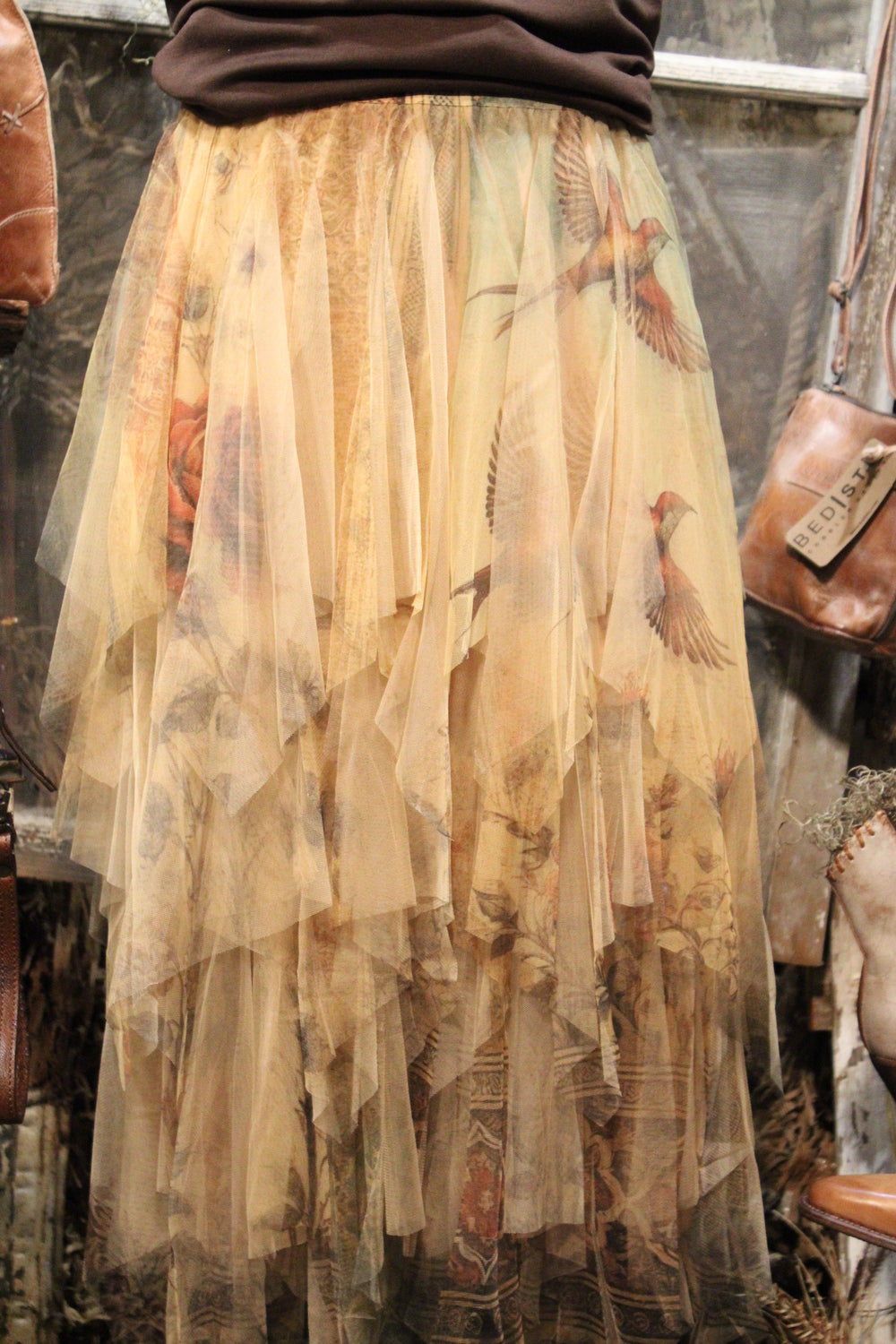 Moondust Vintage Bird Taupe Skirt