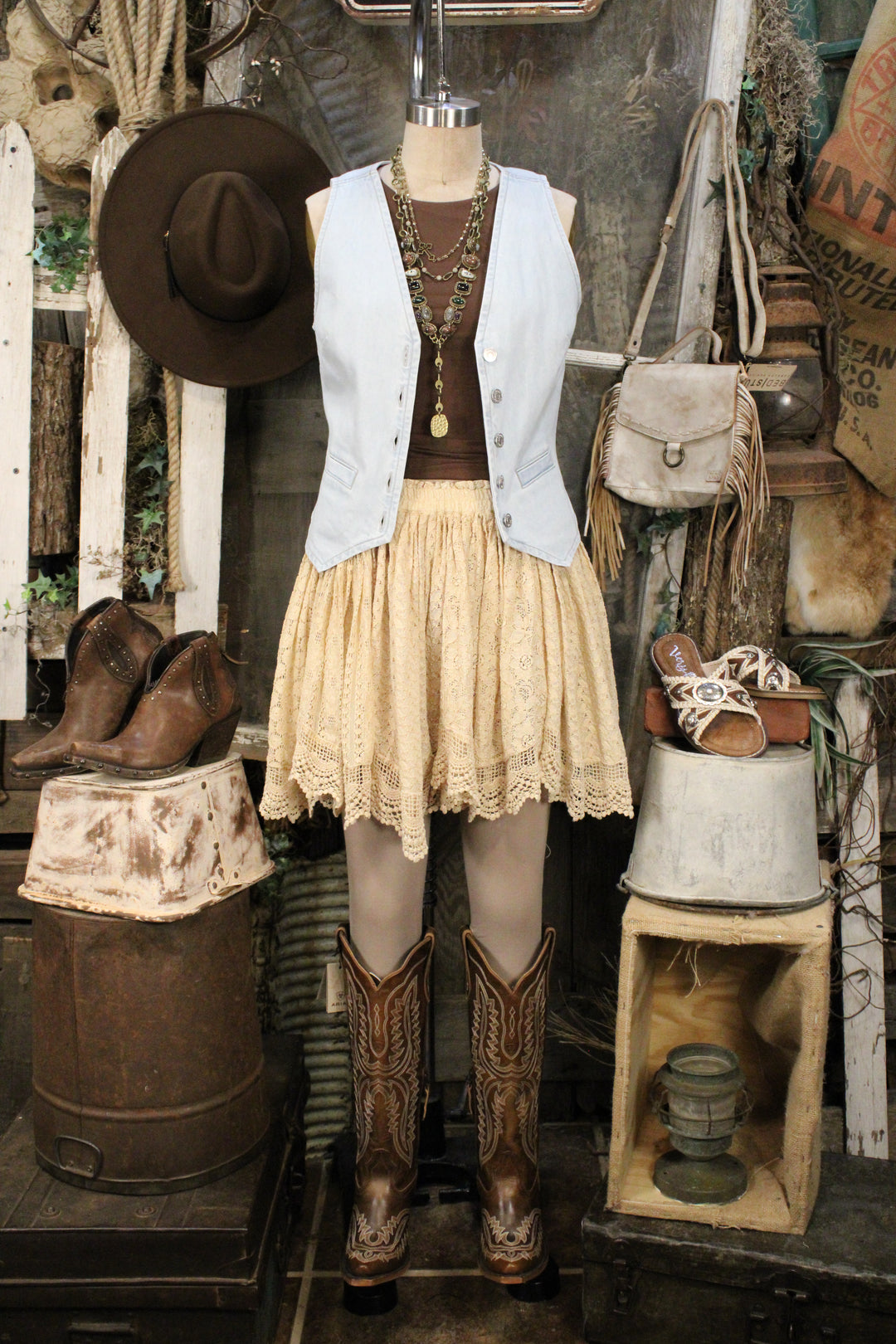 Heirloom Lace Latte Ruffle Mini Skirt