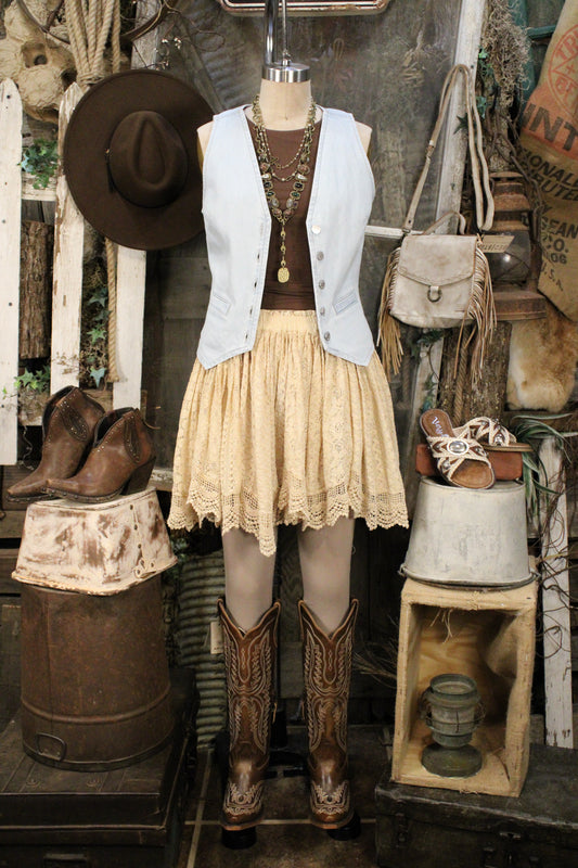 Heirloom Lace Latte Ruffle Mini Skirt