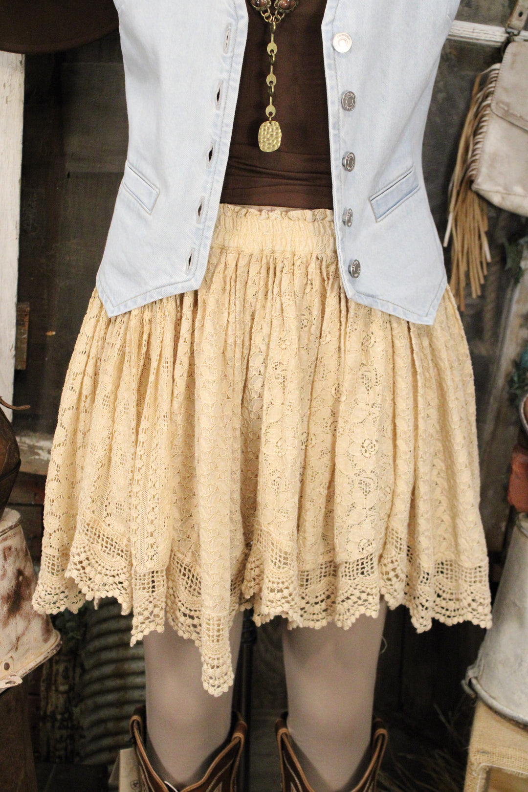 Heirloom Lace Latte Ruffle Mini Skirt