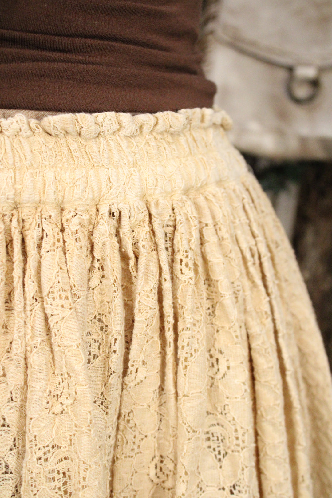 Heirloom Lace Latte Ruffle Mini Skirt