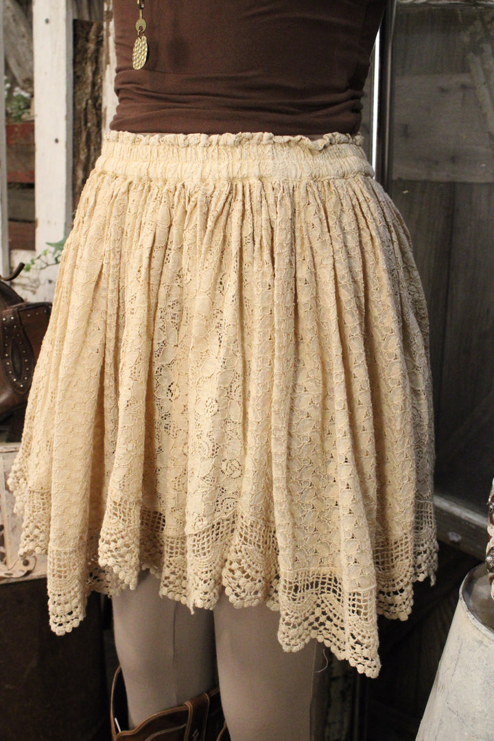 Heirloom Lace Latte Ruffle Mini Skirt