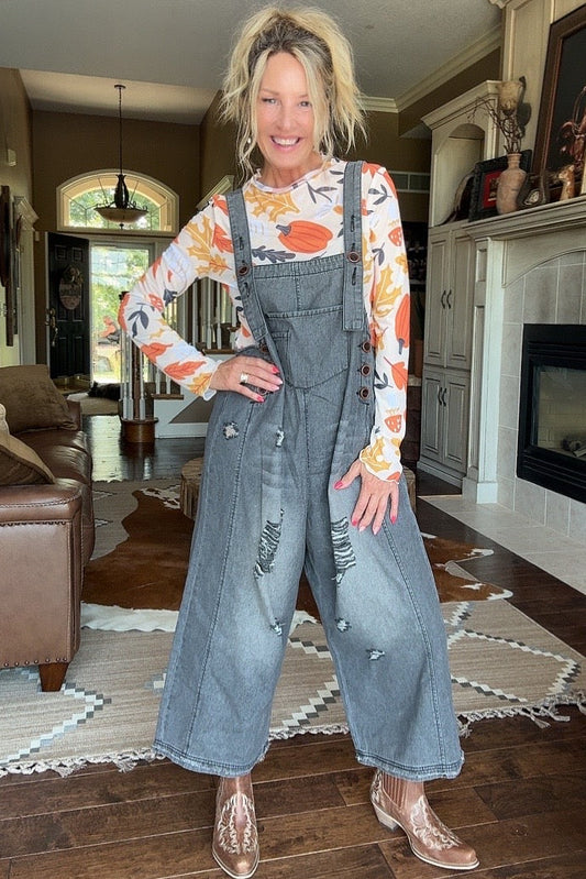 Sidewalk Chalk Black Wide Leg Overalls