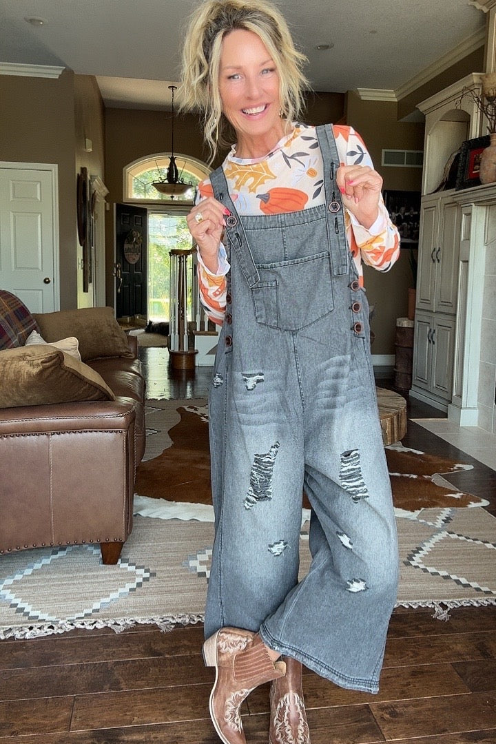 Sidewalk Chalk Black Wide Leg Overalls