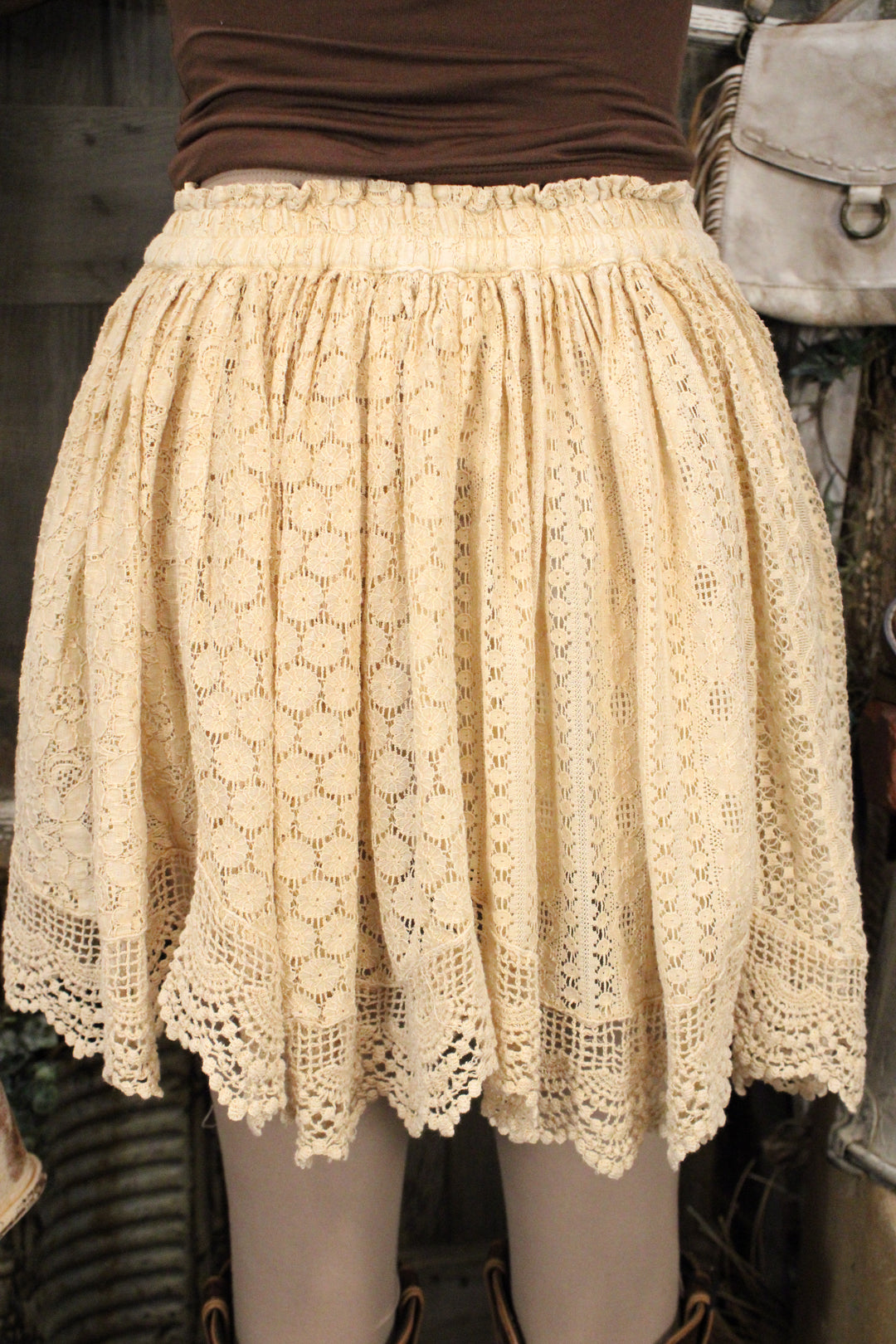 Heirloom Lace Latte Ruffle Mini Skirt