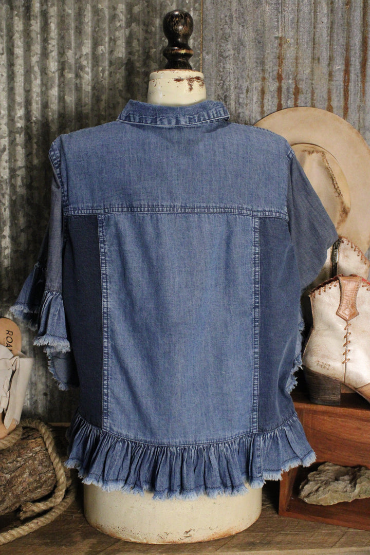 Sweetwater Ruffle Denim Blouse