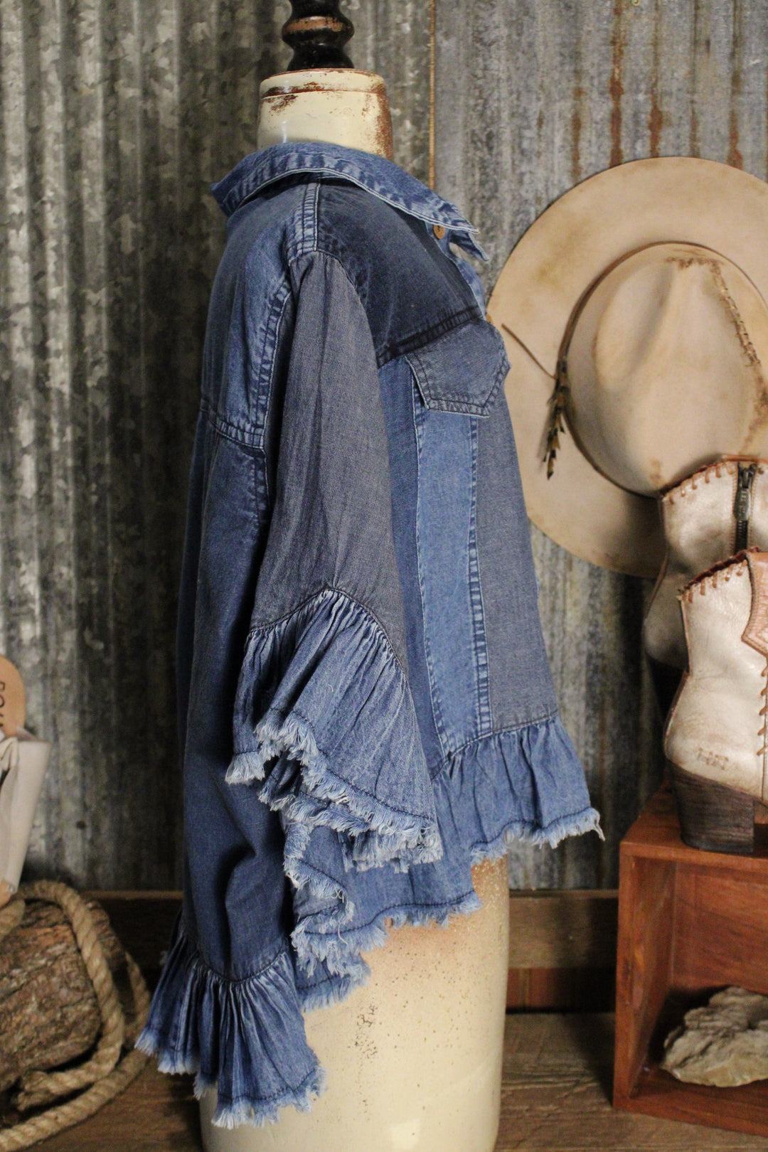 Sweetwater Ruffle Denim Blouse