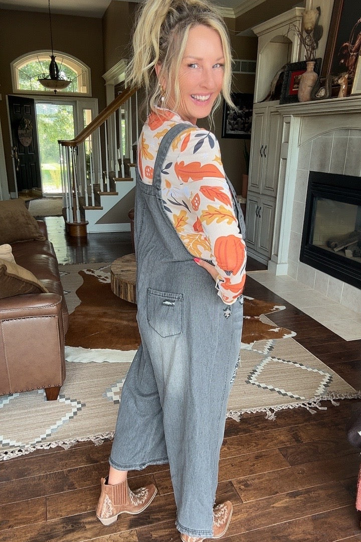 Sidewalk Chalk Black Wide Leg Overalls