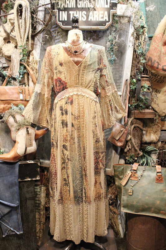 Lead Singer Vintage Bird Taupe Maxi Dress