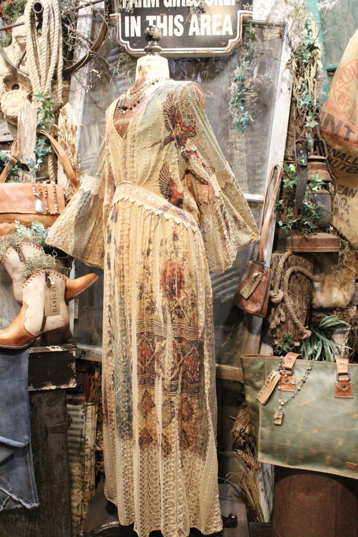 Lead Singer Vintage Bird Taupe Maxi Dress