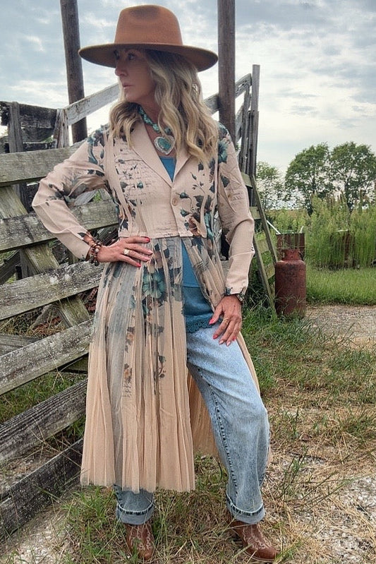 Teal Hibiscus Cardigan Blazer