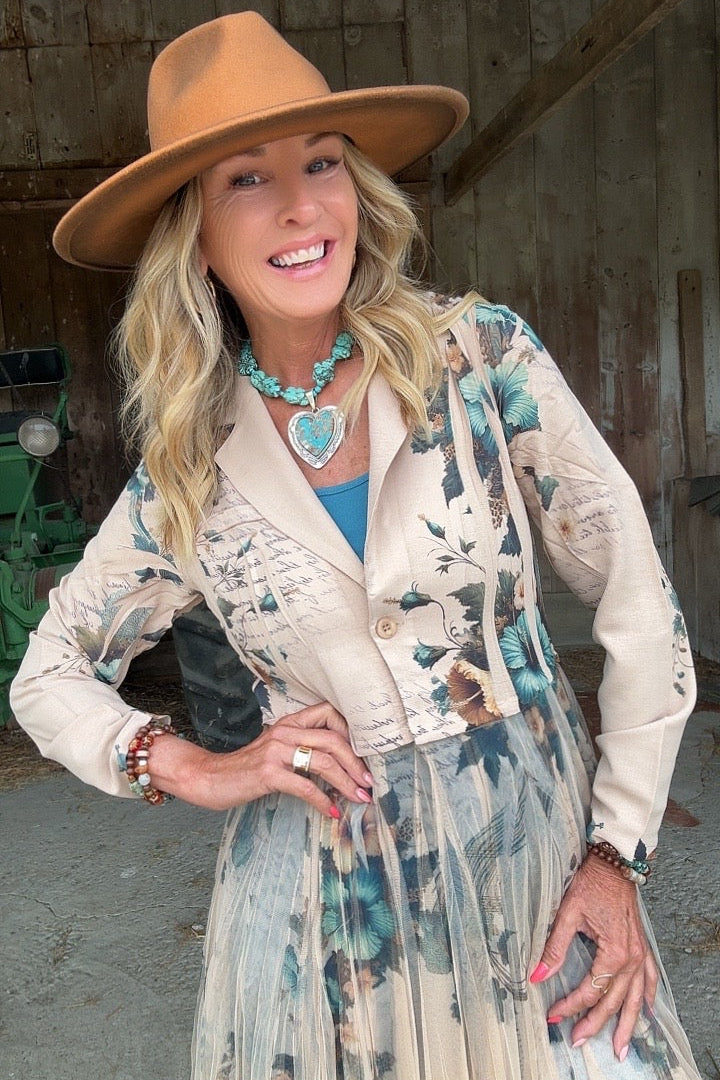 Teal Hibiscus Cardigan Blazer