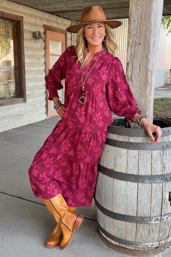 Autumn Wine Floral Dress