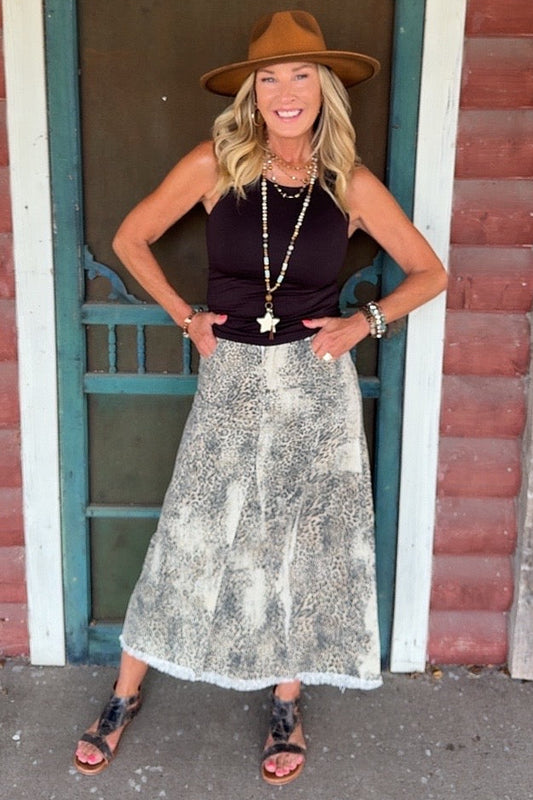 Leopard Lane Denim Skirt