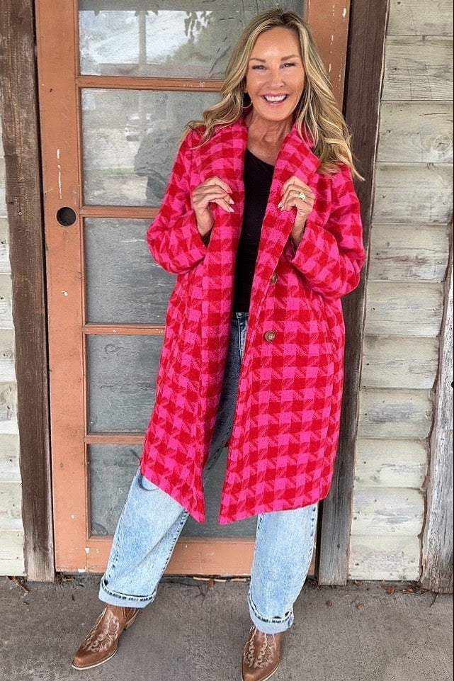 Ruby Romance Houndstooth Coat