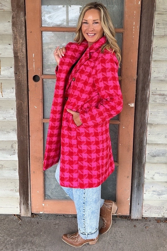 Ruby Romance Houndstooth Coat