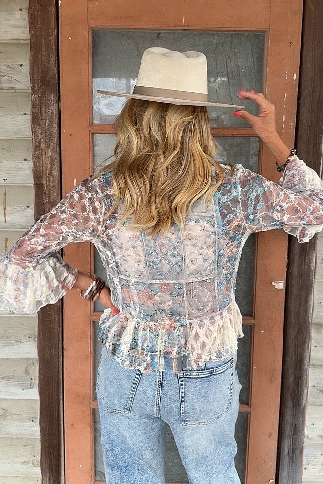 Beige Patch Taupe Lace Cardigan