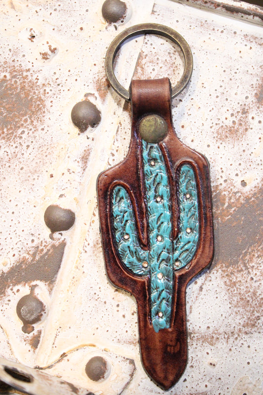 Cactus Cutie Leather Keychain