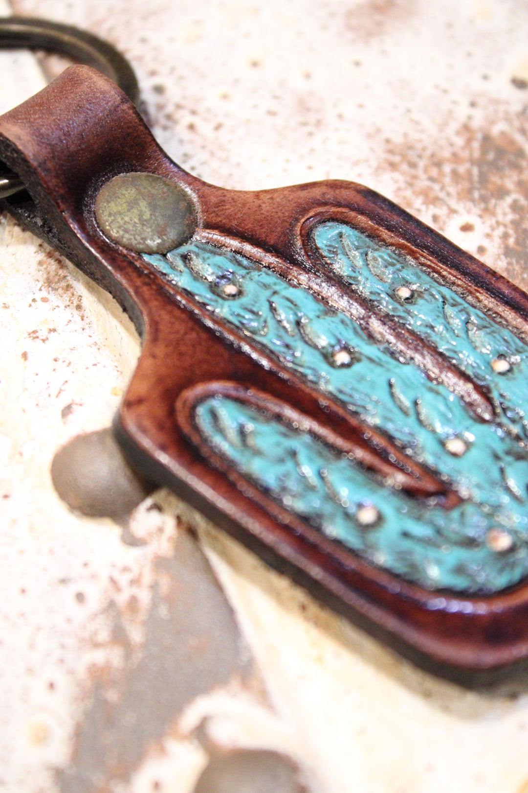 Cactus Cutie Leather Keychain