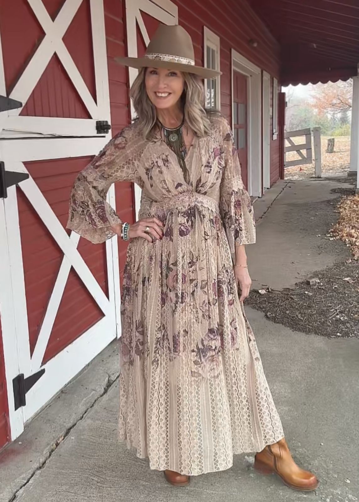 Lead Singer Taupe Two Roses Maxi Dress
