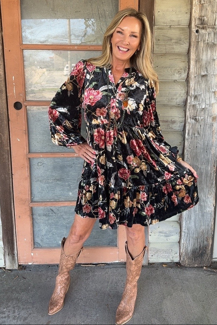 Midnight Blossom Velvet Dress