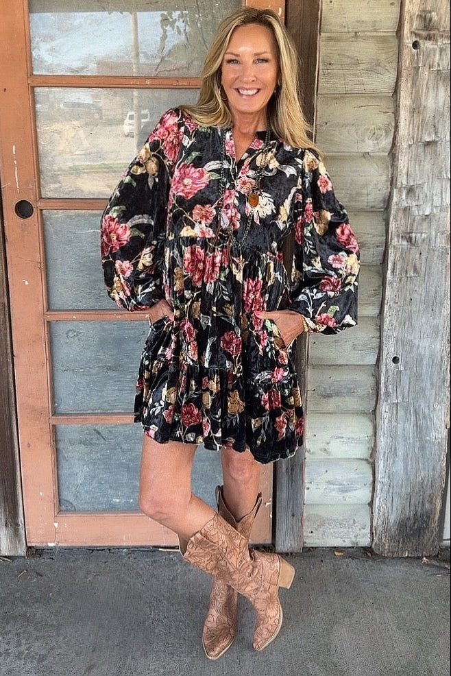 Midnight Blossom Velvet Dress