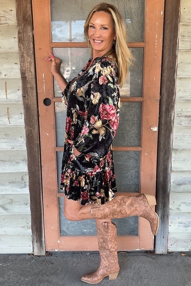 Midnight Blossom Velvet Dress