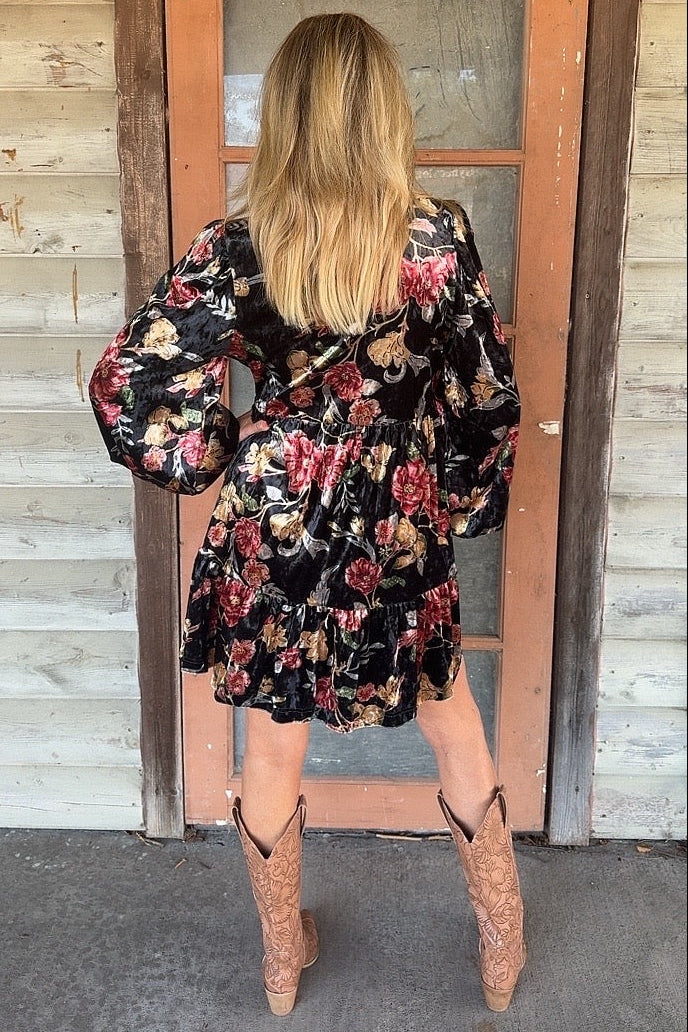 Midnight Blossom Velvet Dress