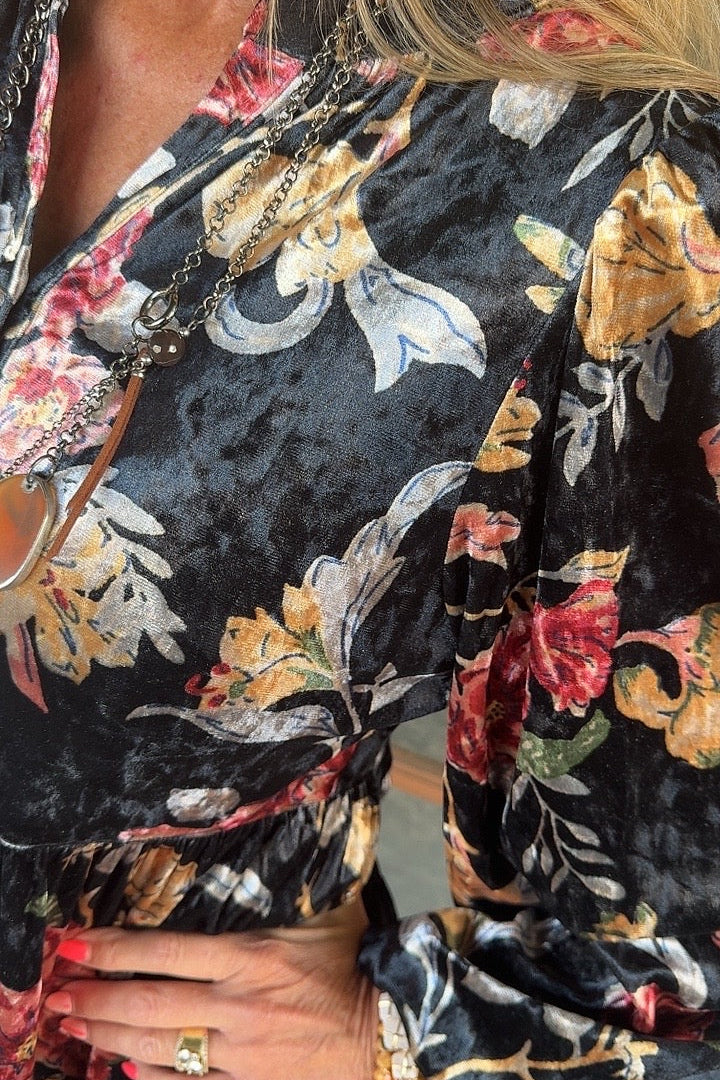 Midnight Blossom Velvet Dress
