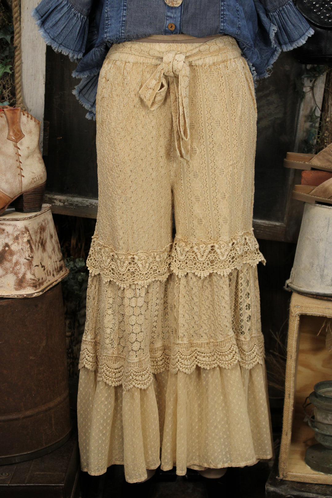 Heirloom Lace Latte Ruffle Pants