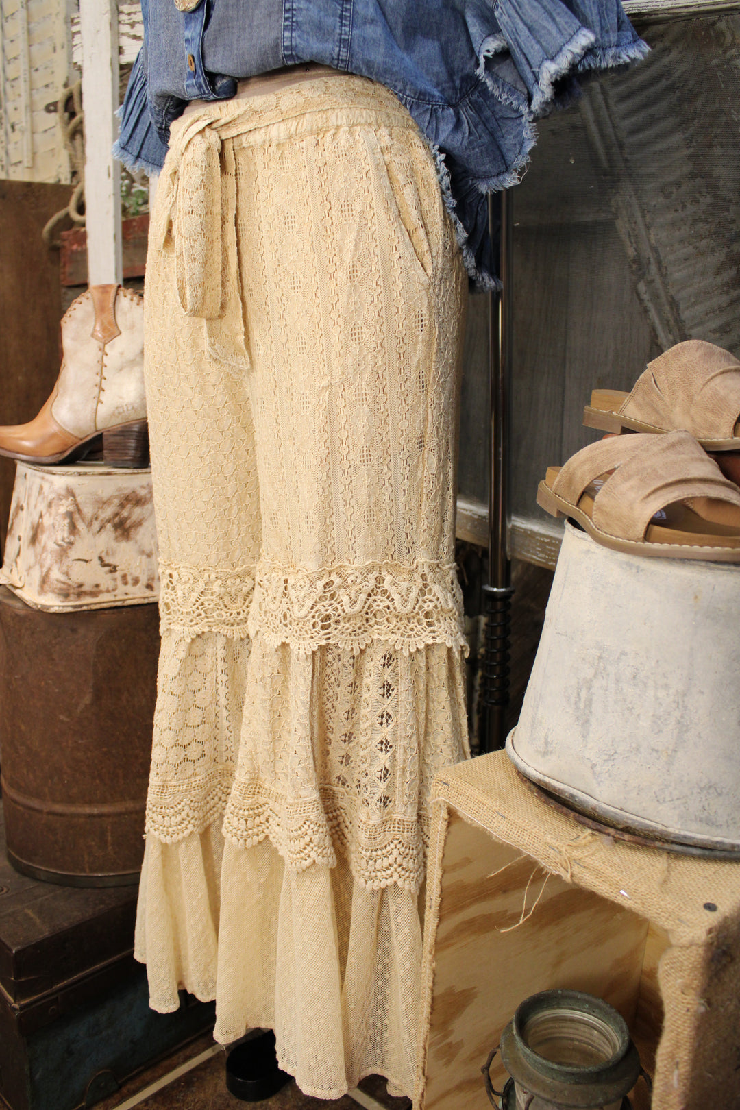 Heirloom Lace Latte Ruffle Pants