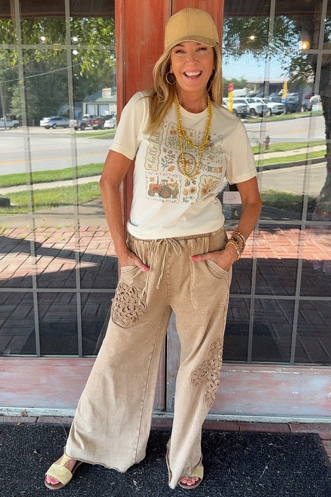 Mocha Cotton Crochet Pants